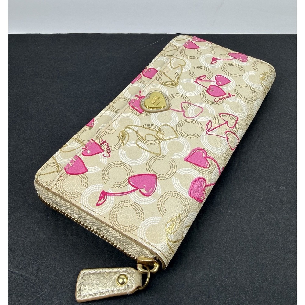 Coach Waverly Heart Cherry Blossom Wallet Accordion Zip Around Clutch Organizer - Picture 2 of 9
